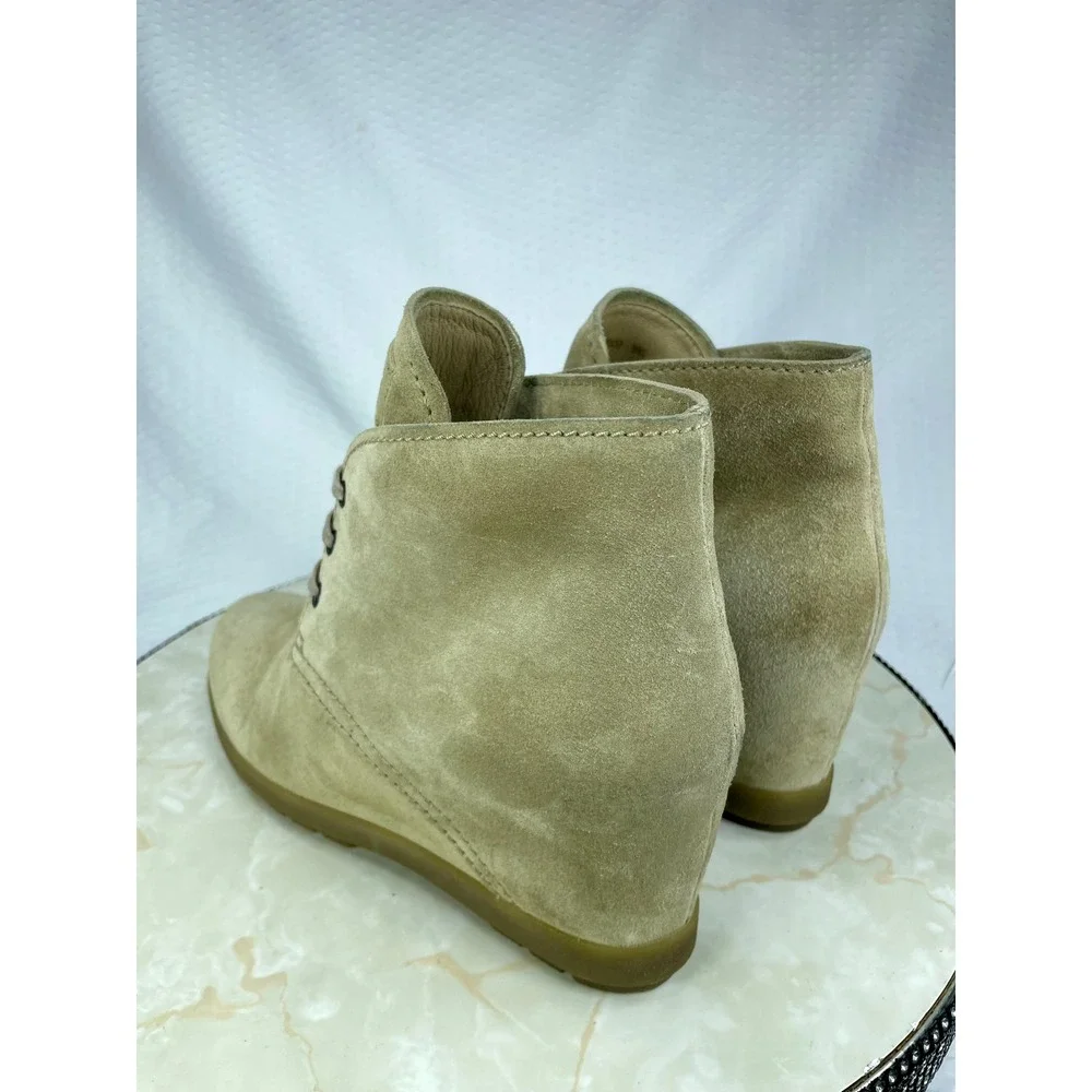 Prada Linea Rossa Suede Lace Up Wedge Booties Womens 9.5 Tan Luxury Chukka Boots